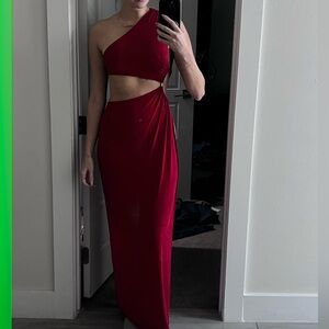 One-Shoulder Cutout Maxi Dress in Burgundy